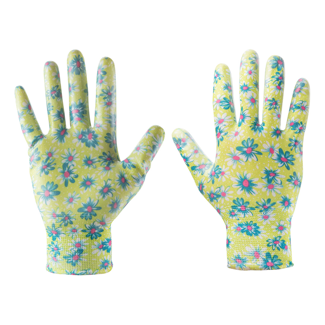 Перчатки садовые с нитриловым покрытием, размер  8", цветок  VERTO