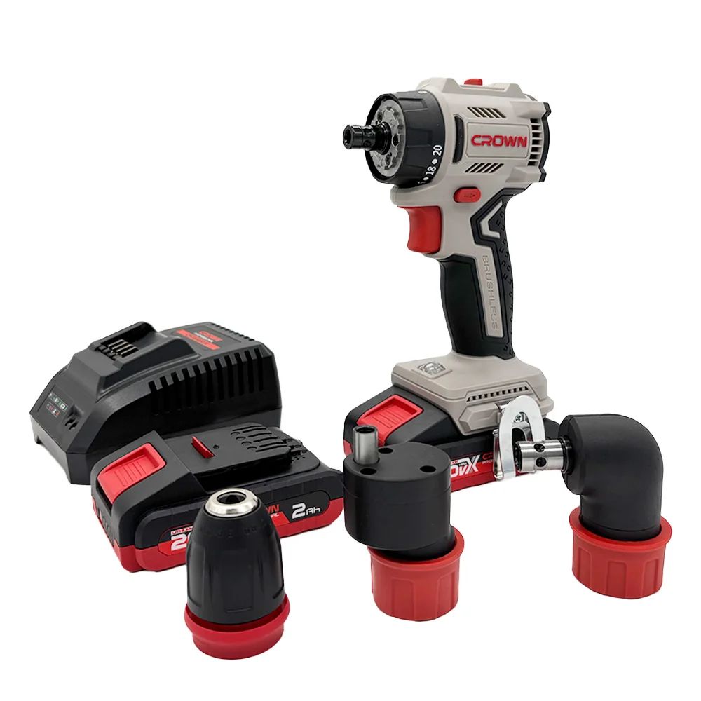 Дрель-шуруповерт аккум бесщеточ. 20V Li/2*2,0 CROWN CT21131HQX-2 BMC 3 сменных патрона кейс, шт