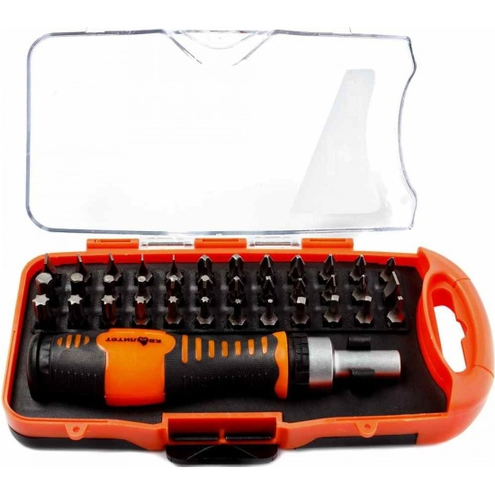 Отверточная рукоятка со вставками (битами) реверсивная 37пр. Квалитет бокс набор