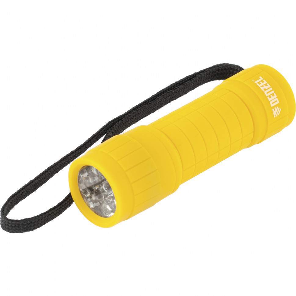 Фонарь светодиодный желтый корпус с мягким покрытием 9LED Denzel