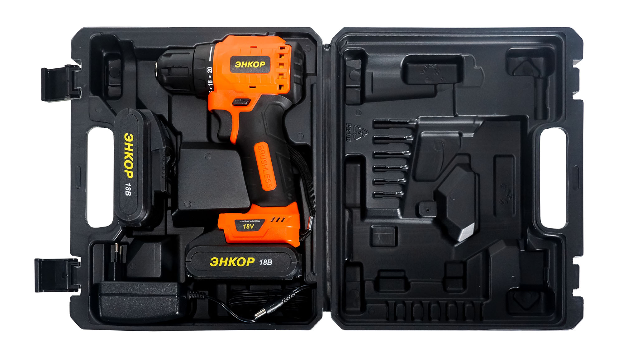 Дрель-шуруповерт аккум бесщеточ. 18V Li/2*2,0 ЭНКОР ДША-20ЛБ кейс