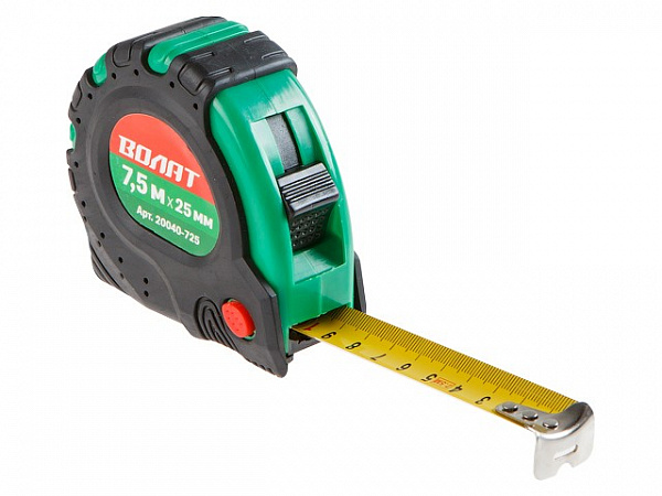 Рулетка строительная  7,5м ВОЛАТ 25мм ABS-пластик с обрезин. чехлом Рулетка строительная  7,5м ВОЛАТ 25мм ABS-пластик с обрезин. чехлом